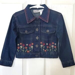 Blueberi Boulevard Denim Button Jacket w/ Floral Embroidery Toddler Girls 3T